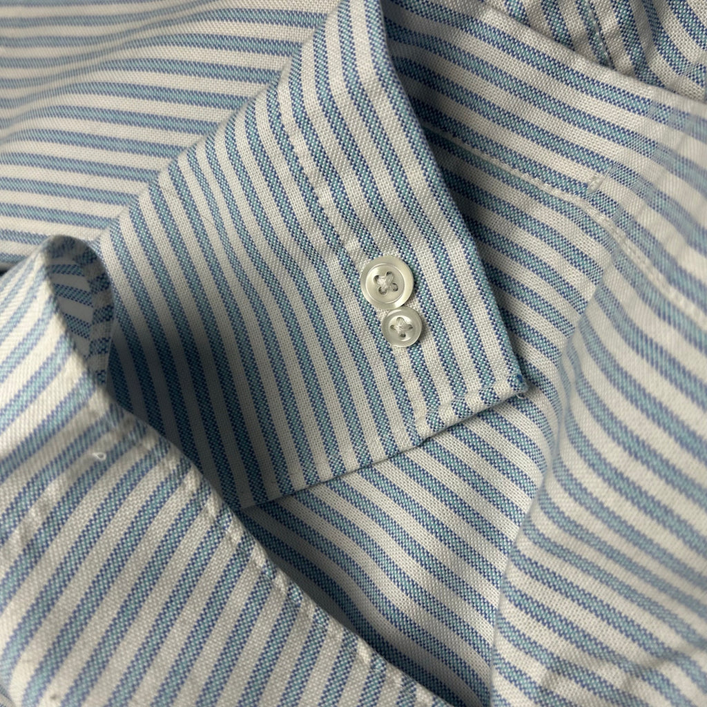 VTG Y2K Stafford White Blue Pinstripe Oxford Short Sleeve Size 16 Utility Basics