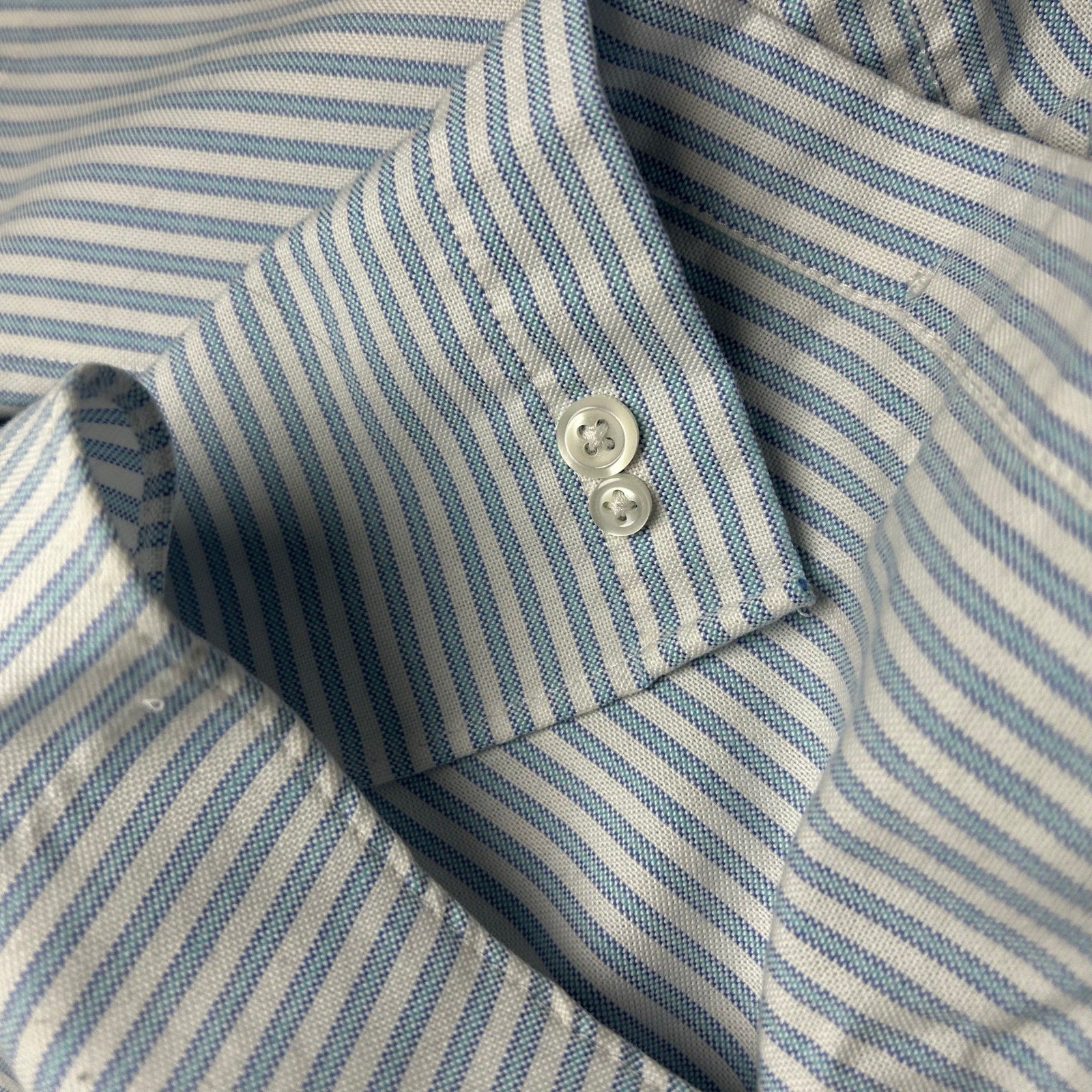 VTG Y2K Stafford White Blue Pinstripe Oxford Short Sleeve Size 16 Utility Basics