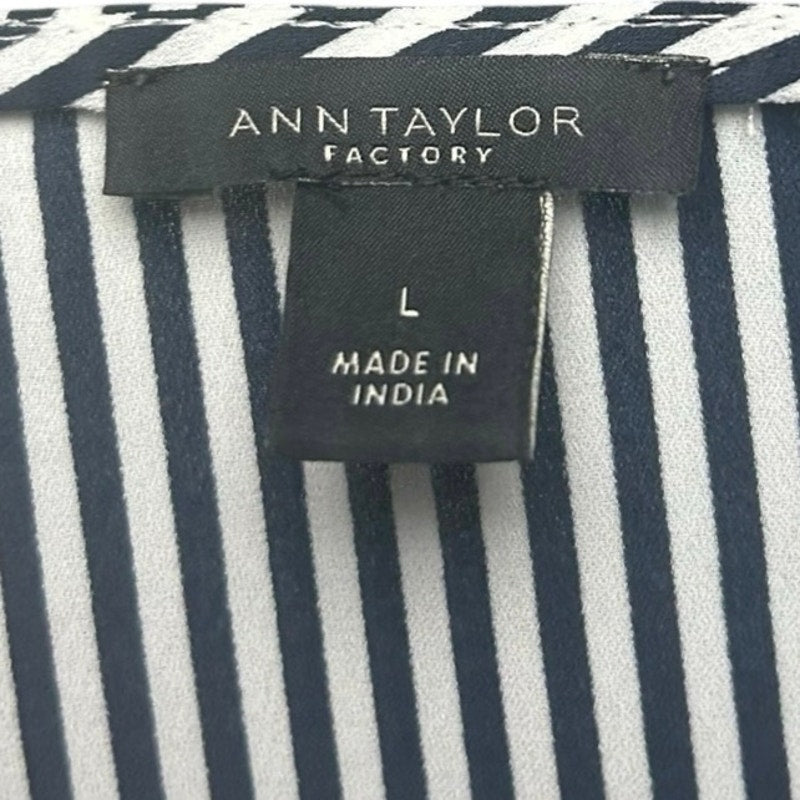 Ann Taylor Modern Striped Boat Neck Blouse Smocked Cuff Minimalist Preppy Large