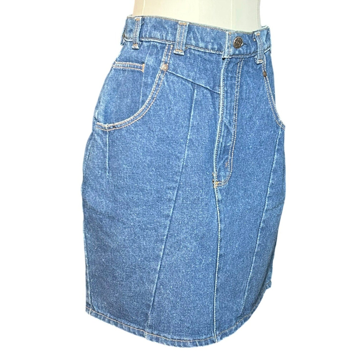 VTG Hunt Club Denim Mini Skirt Made in USA High Waisted Paneled Blue Size 4