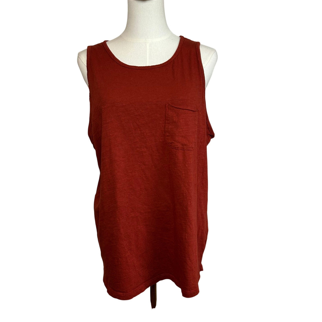 Sonoma Rust Red Cotton Slub Knit Pocket Tank XL Loungewear Casual Minimalist