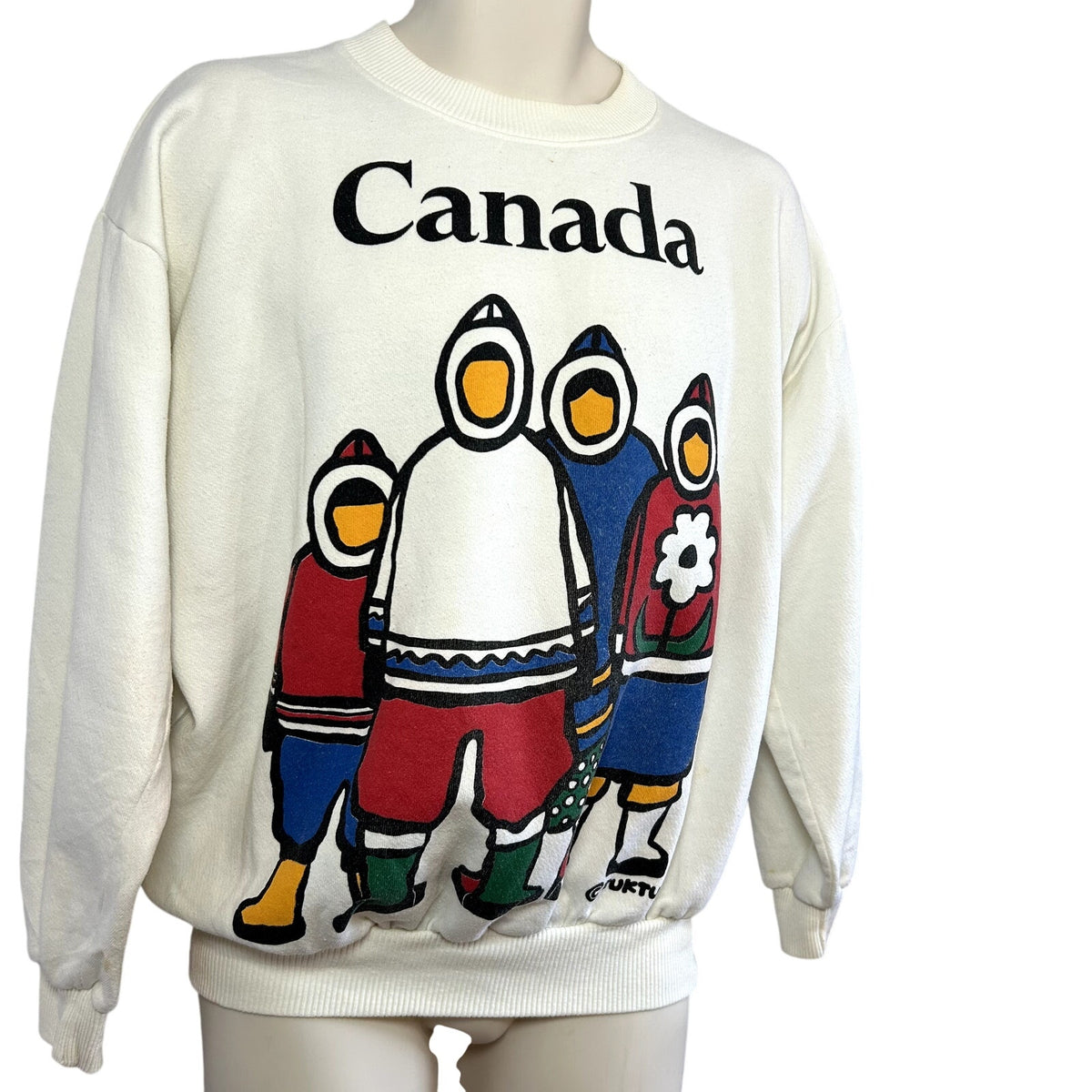 TUKTU One Size White Canadian Indigenous Art Graphic Sweatshirt Crewneck Fleece