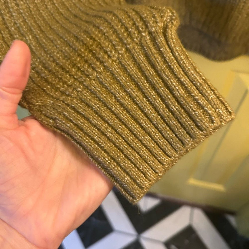 NWT Old Navy SoSoft Cable Knit Sweater Medium Mustard Green Mock Neck Fisherman