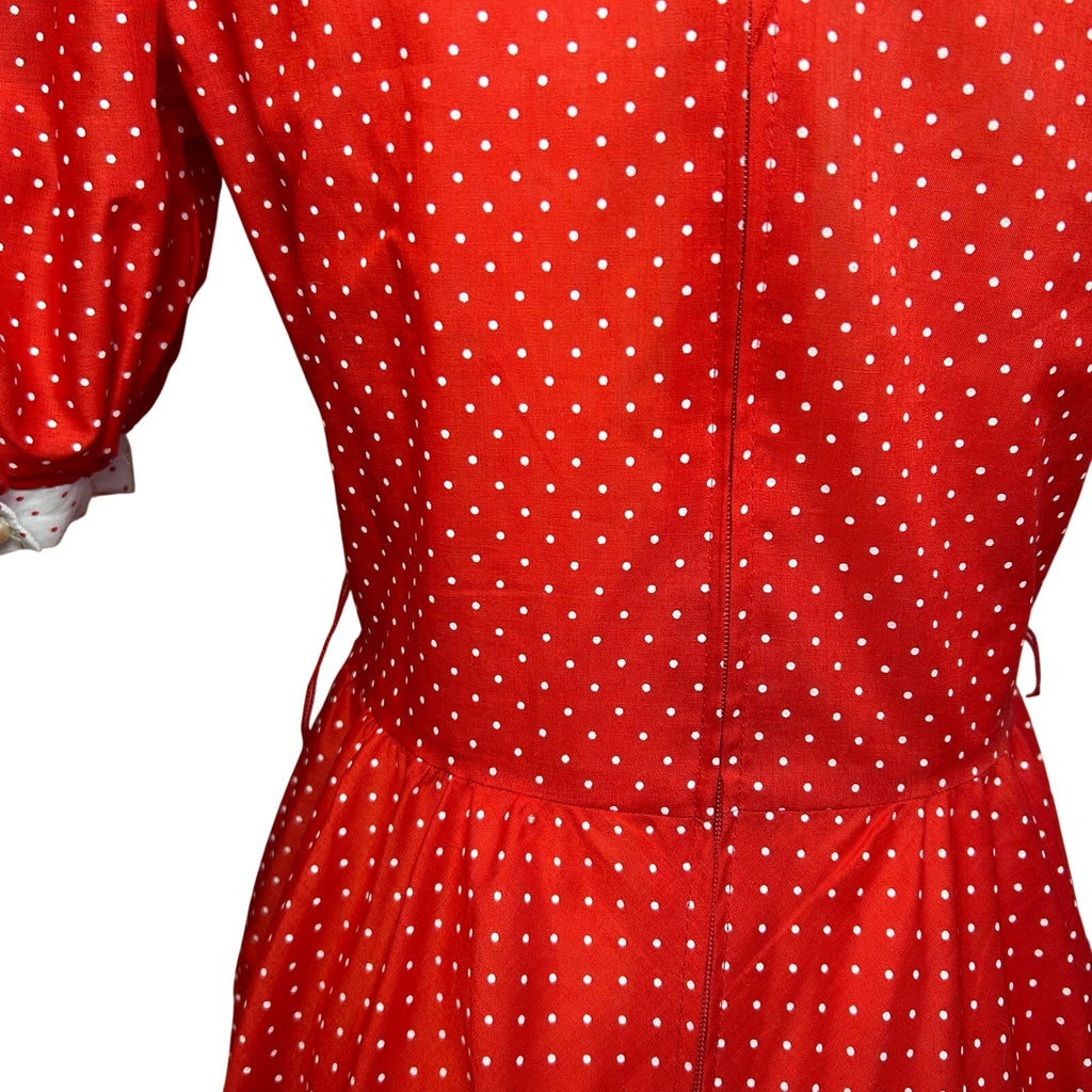 VTG 80s Red White Polka Dot Puff Sleeve Midi Dress