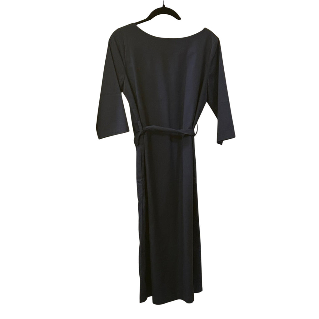 Hannah Canvas Signature Linen Belted Midi Dress Navy Blue Made in Canada Size M