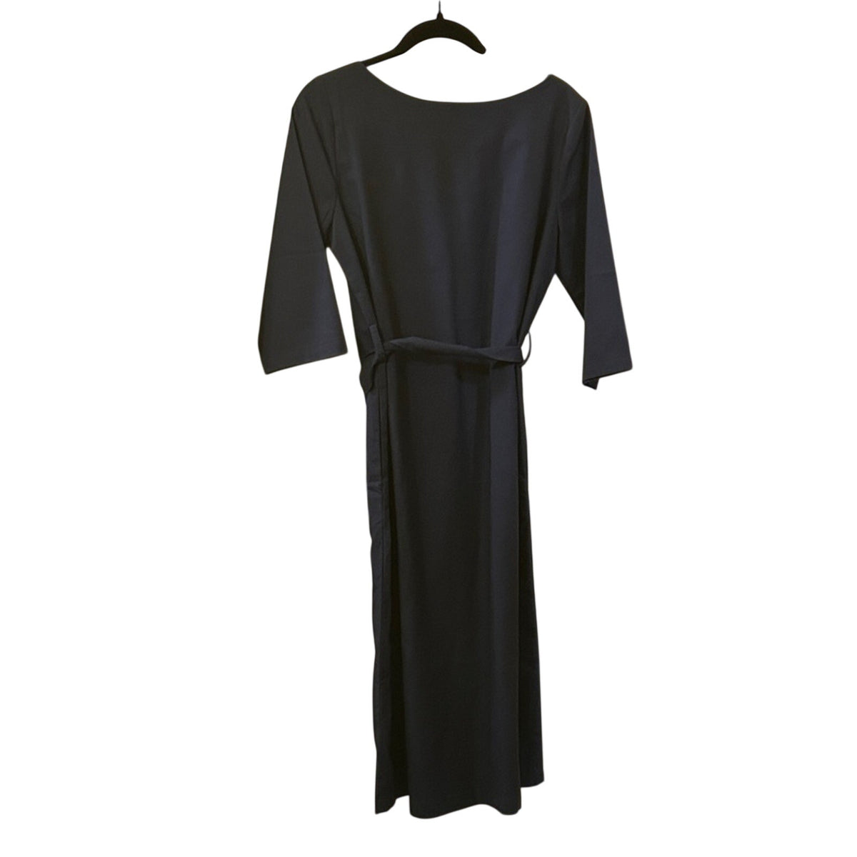 Hannah Canvas Signature Linen Belted Midi Dress Navy Blue Made in Canada Size M
