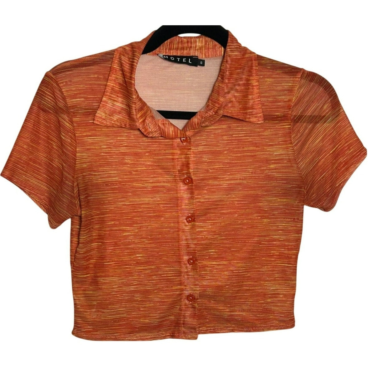 VTG Y2K Motel Rocks Orange Mesh Graphic Crop Top Fairy Grunge Goth Indie Small