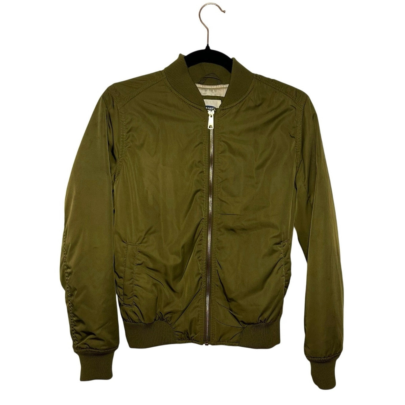 Old Navy Green Satin XS Bomber Jacket Retro Casual Streetwear Flight Coat Zip Up
