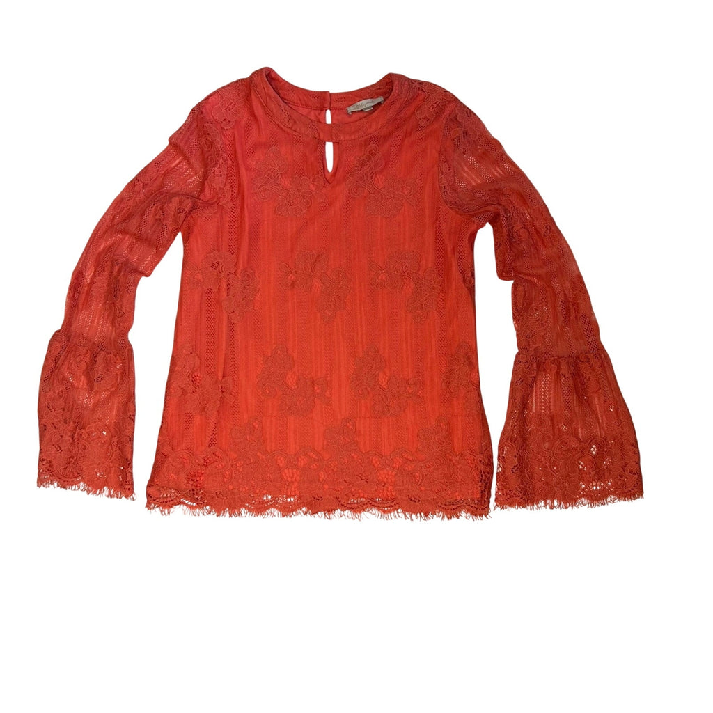 Ultra Pink Floral Lace Top Sheer Bell Sleeves M Coquette Fairy Gypsy Feminine