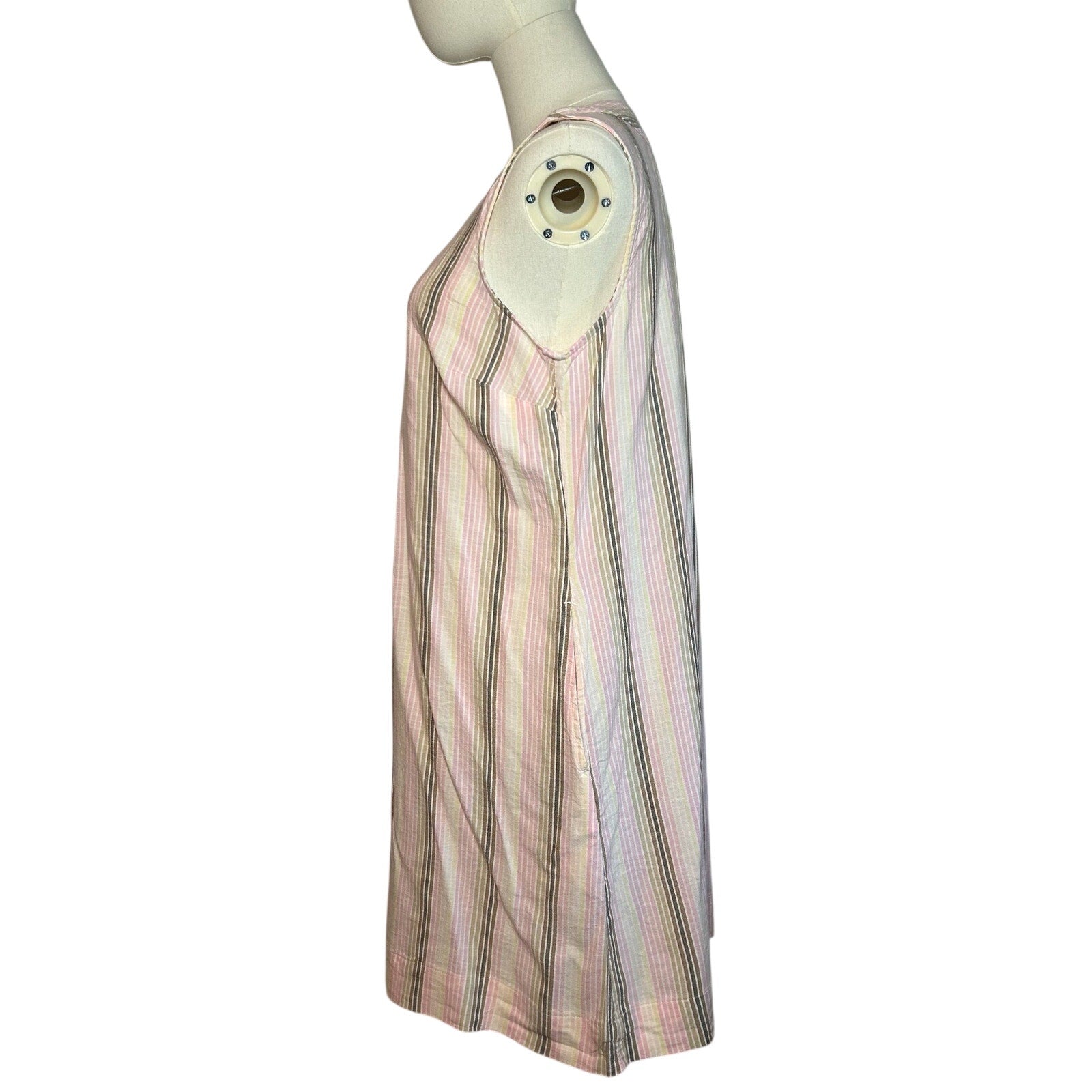 Sonoma Pink Brown Striped Dress Pockets PL Cottage Utility Minimalist Coastal