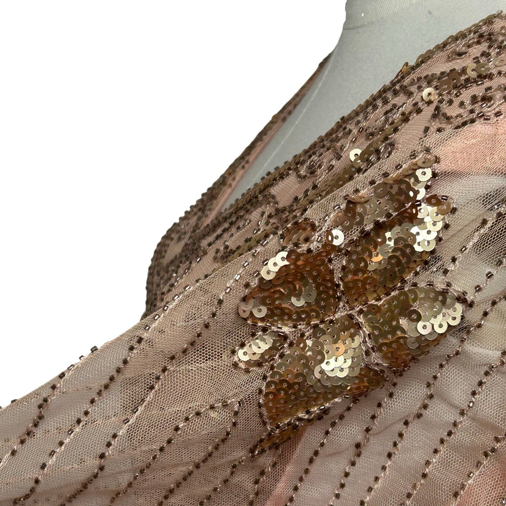 Pink Beaded Sequin Flapper Dress PS Fringe 1920s Style Art Deco Costume Party