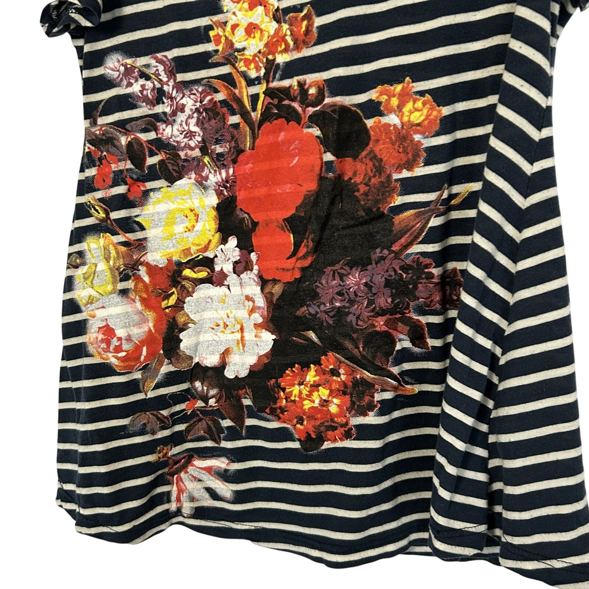 Forever 21 Navy White Striped Floral Graphic Tee Modal Blend Soft Casual Medium