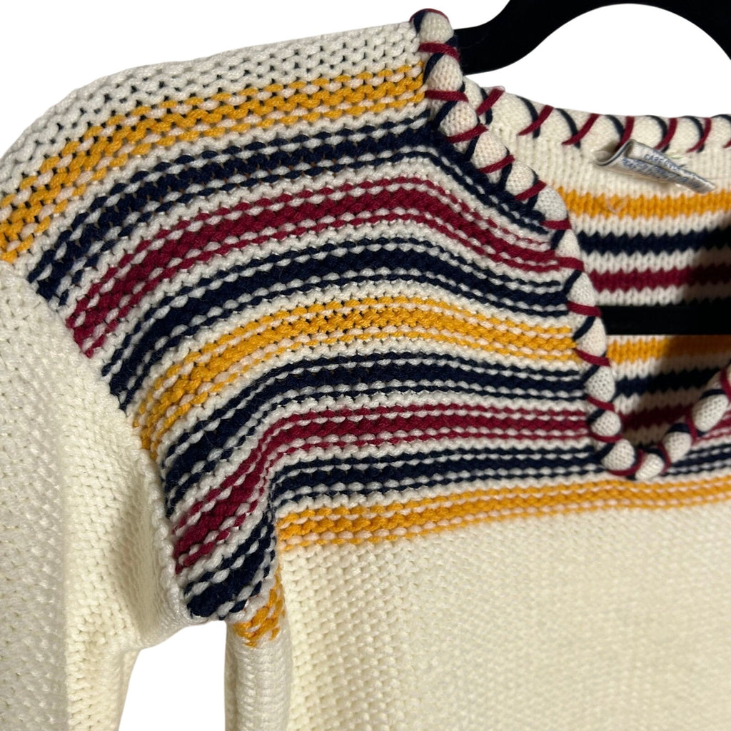 VTG F.A.I. Ivory Knit Striped Drawstring Sweater Boho Whimsygoth S Retro Preppy
