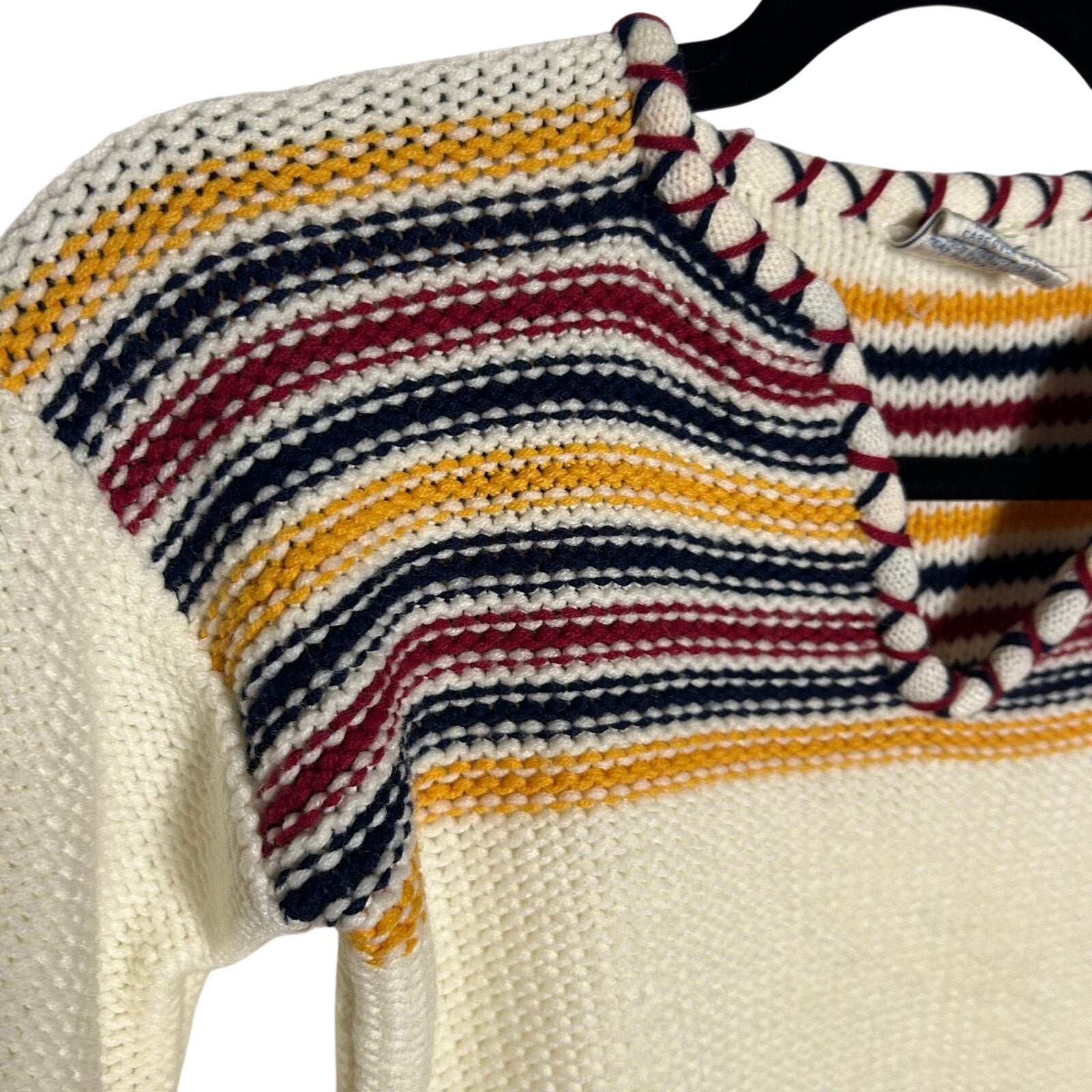 VTG F.A.I. Ivory Knit Striped Drawstring Sweater Boho Whimsygoth S Retro Preppy