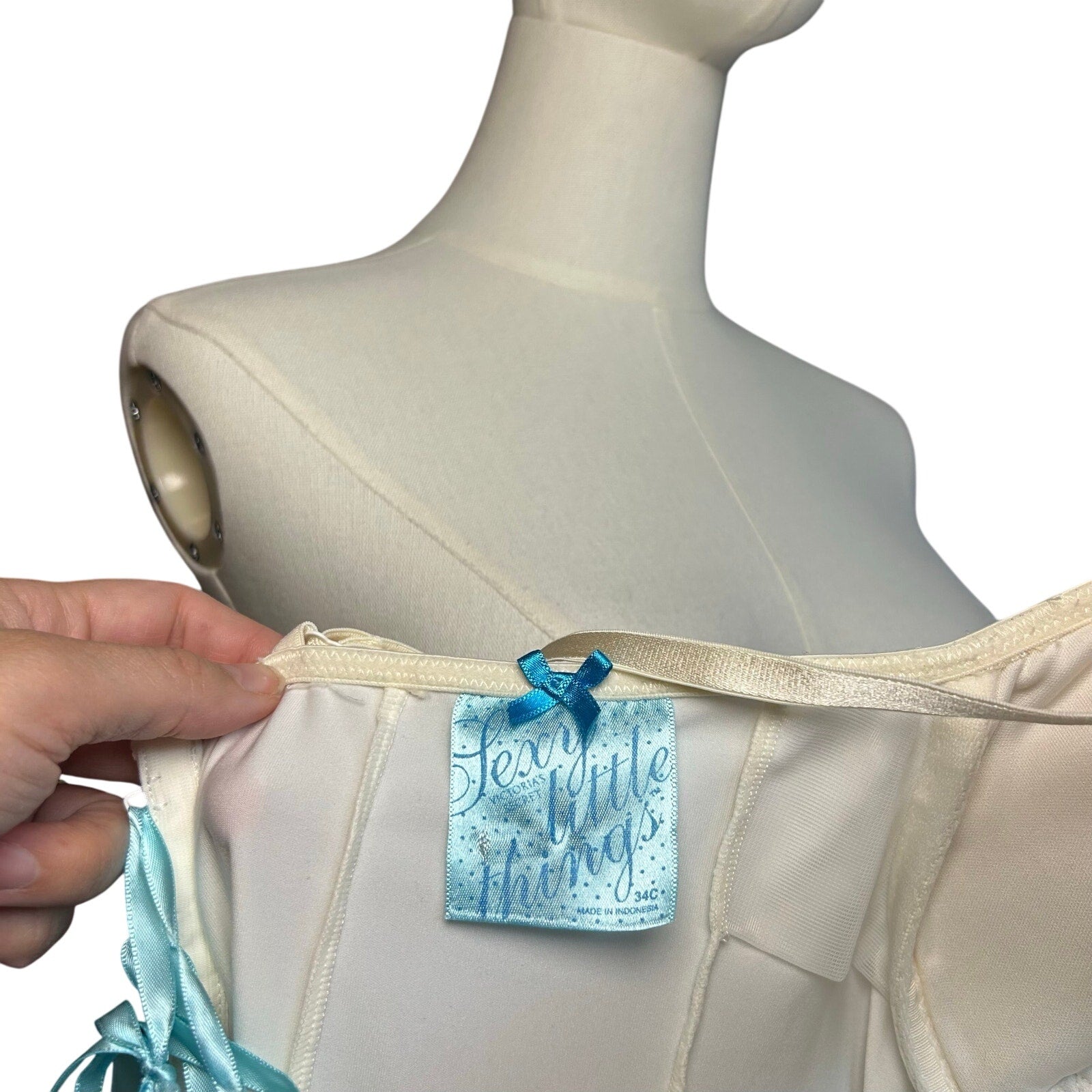 Victoria's Secret White Blue Lace Bridal Corset Bustier 34C Set Bridal Coquette