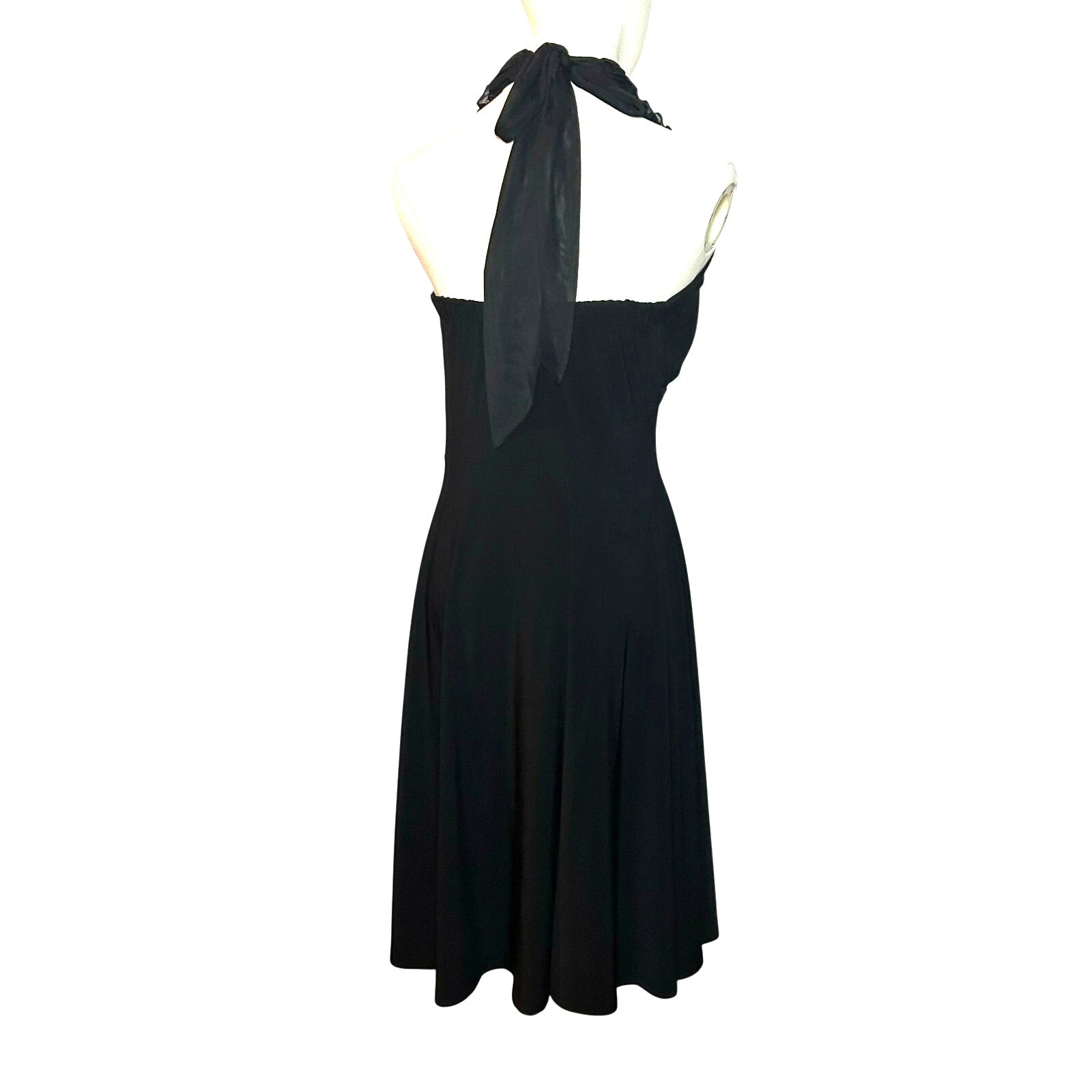 Blu Sage Black Halter Midi Dress 6 Lace Ruffle Cocktail Wedding Guest Party Boho