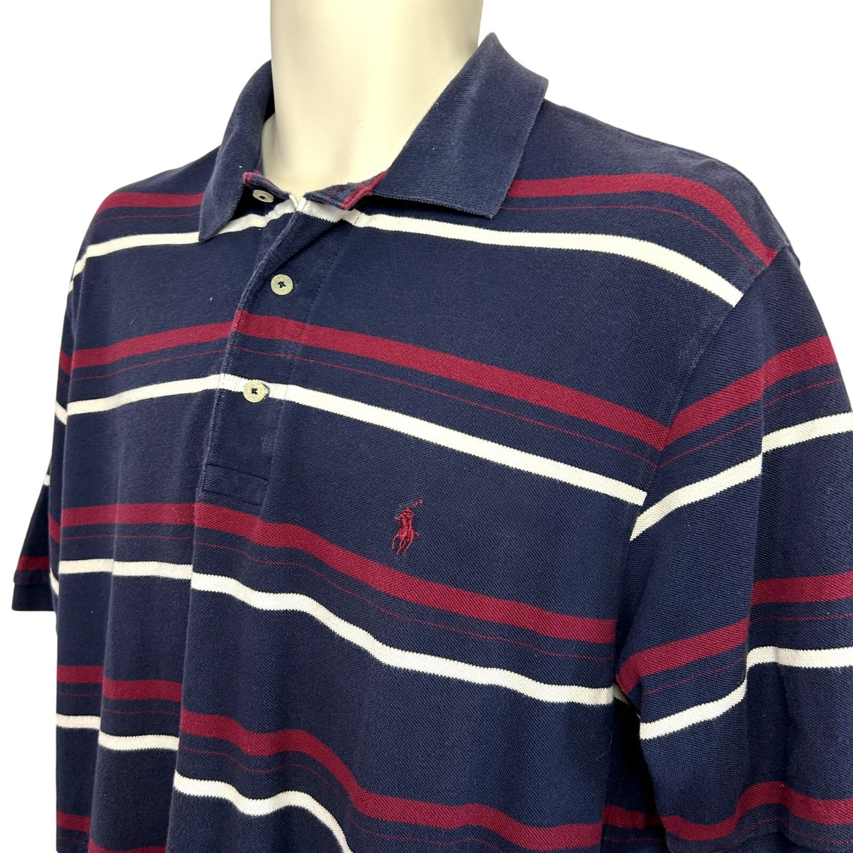 Polo Golf Ralph Lauren XL Navy Burgundy Striped Polo Shirt Embroidered Pony