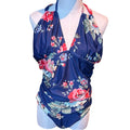 Eomenie Blue Floral One Piece Swimsuit Ruched Tummy Control Plus Size XL