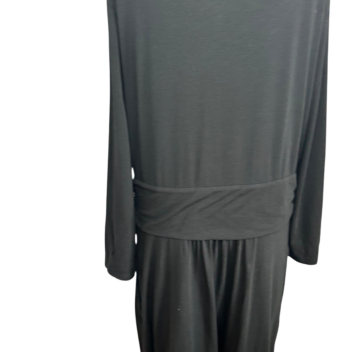 Lands End L Cotton Modal Black Twist Waist Maxi Dress Pockets Loungewear Modest