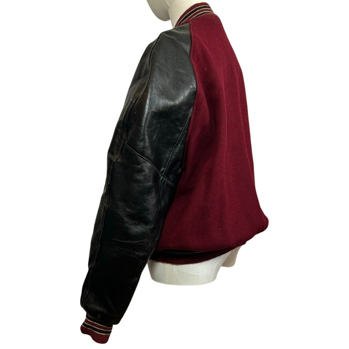 VTG 80s DeLong Archival Varsity Letter Jacket Maroon Black Leather 42 Grunge