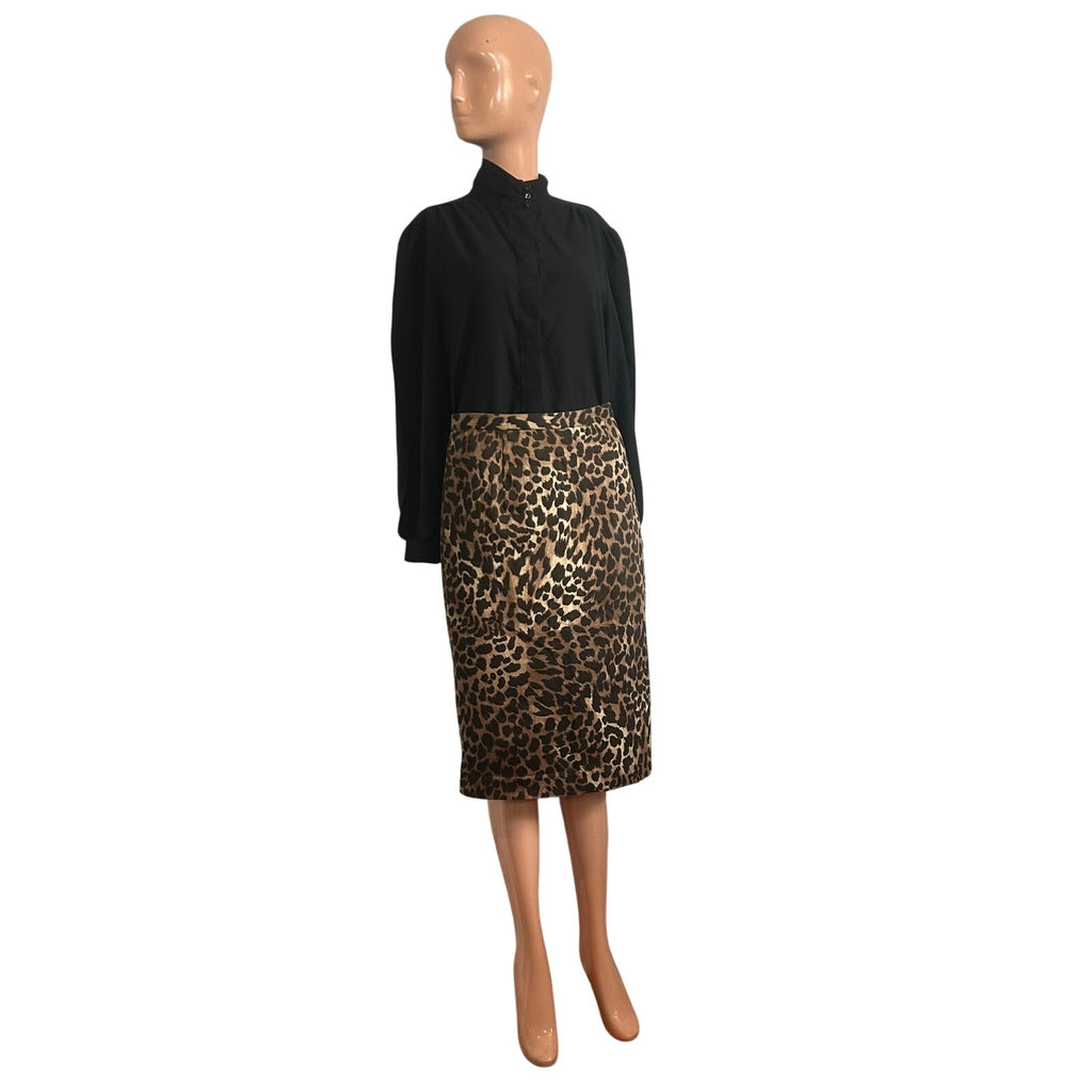 Michael Kors Animal Print Cotton Midi Pencil Skirt 8 Mob Wife Office Siren Chic