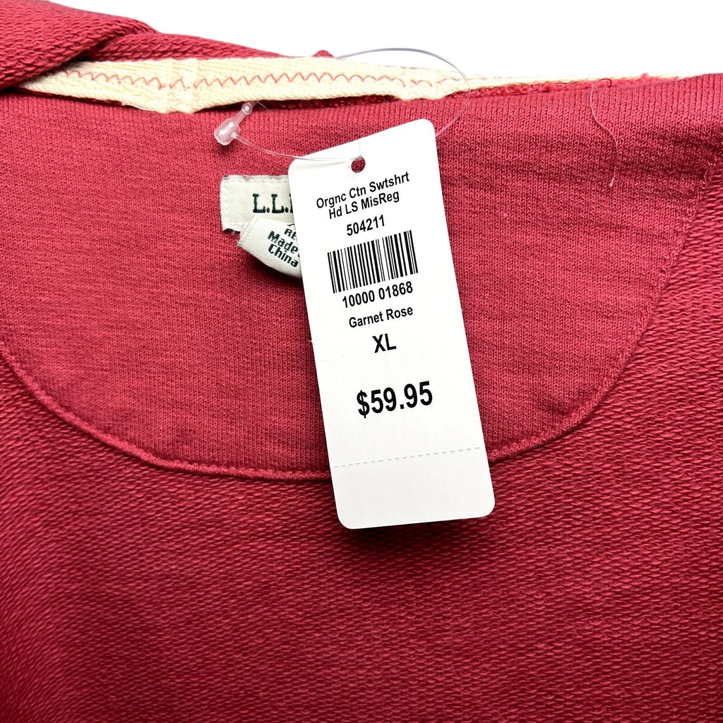 NWT L.L. Bean Garnet Rose Organic Cotton Full Zip Hoodie XL Gorpcore Casual