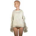 SugarLips M White Knit Fair Isle Fringe Fisherman Sweater Boho Chic Cottage