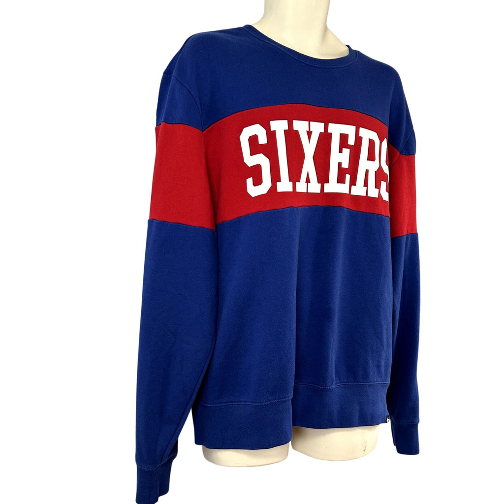 47 Brand XL Philadelphia 76ers Colorblock Fleece Crewneck NBA Sweatshirt Sports