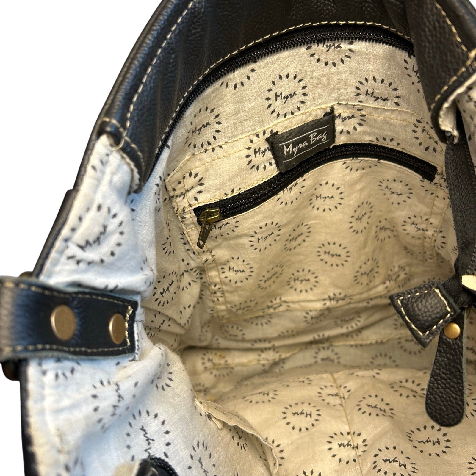 Myra Bag Leather Cow Hide Crossbody Shoulder Bag Brown White Tassel Purse