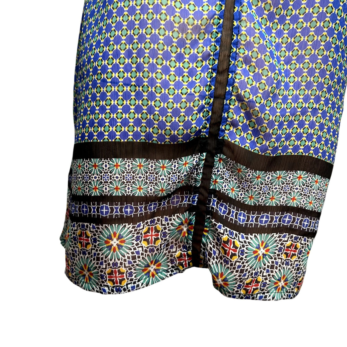 Liz Claiborne XL Blue Green Chiffon Sleeveless V-Neck Blouse Boho Top Maximalist