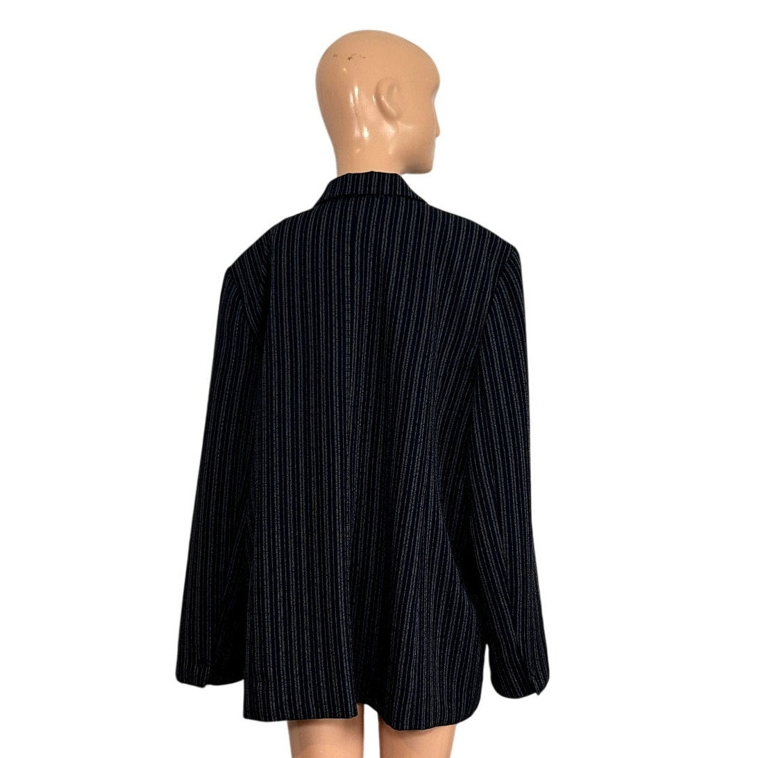 Karen Scott 18 Navy Blue Pinstripe Single Breasted Lined Career Blazer Jacket