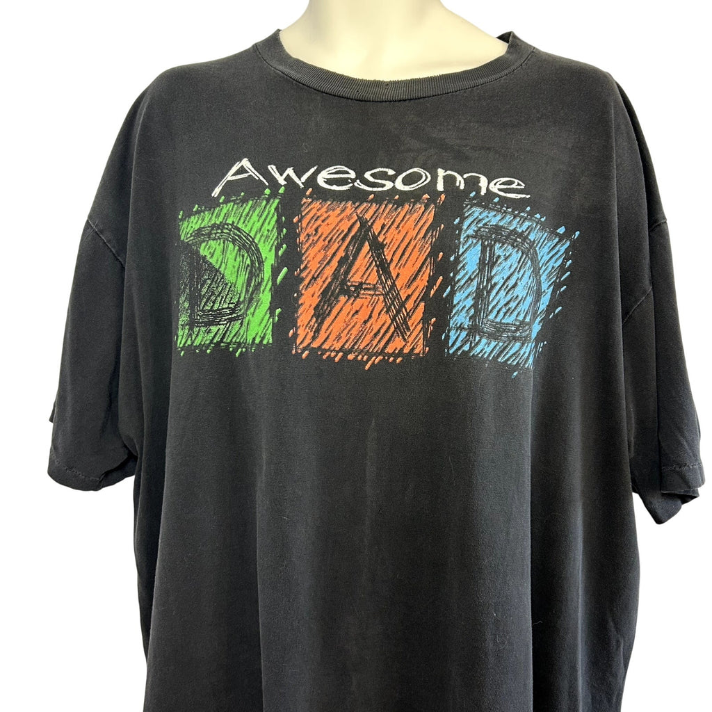 VTG 90s TSI 2XL Black Awesome Dad Graphic T-Shirt Grunge Thrashed Distressed