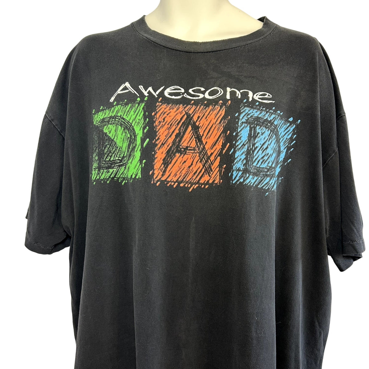 VTG 90s TSI 2XL Black Awesome Dad Graphic T-Shirt Grunge Thrashed Distressed