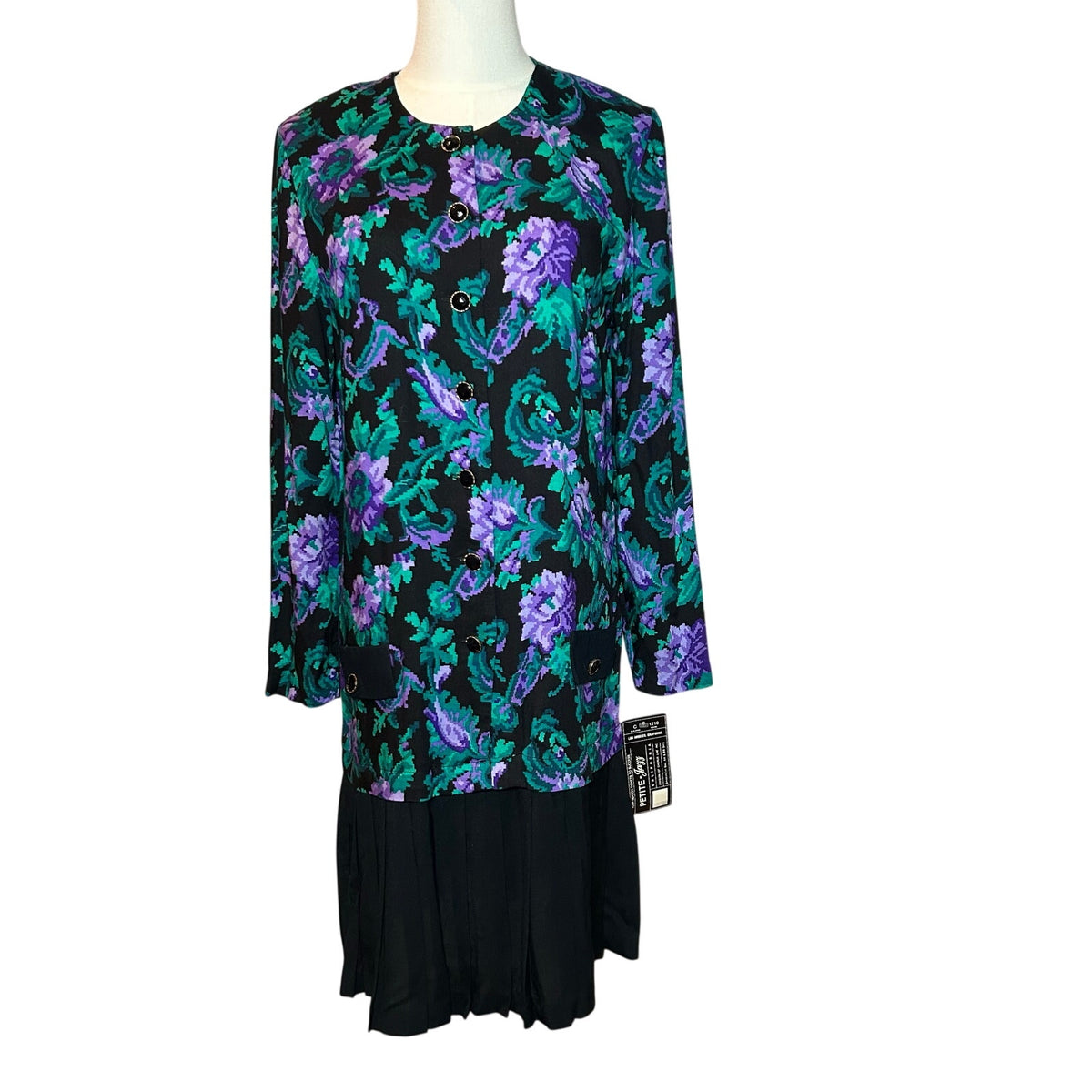 NWT VTG 90s Petite Jazz Rayon Dress Digital Pixel Floral Made in USA Size 10 Deadstock