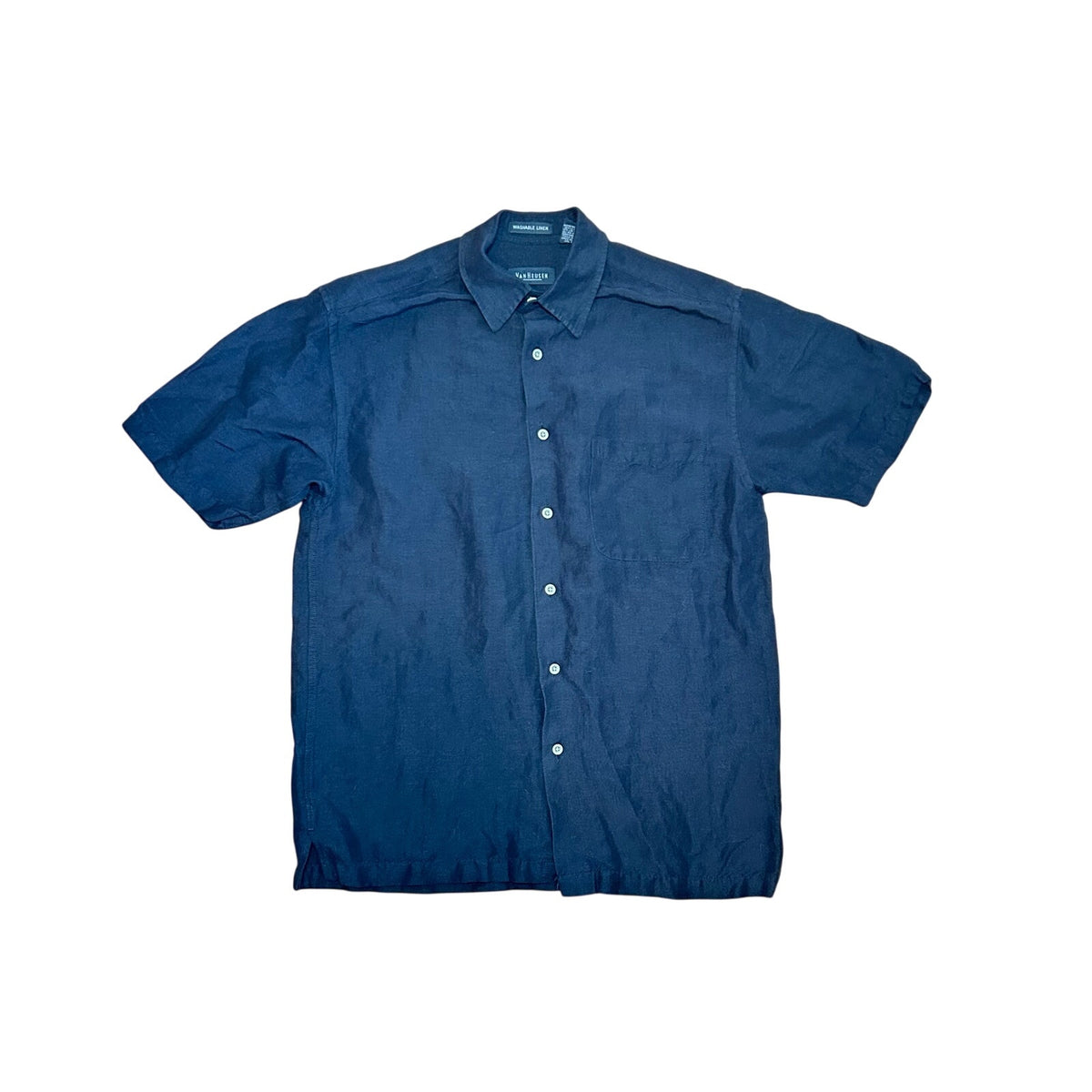 Van Heusen Black Linen Rayon Casual Button Down Shirt S Modern Minimalist Preppy
