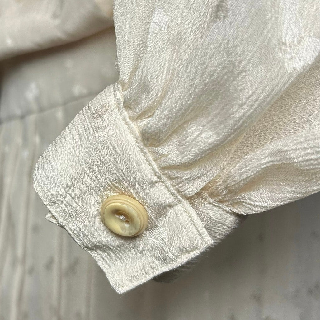 VTG 70s White Pussy Bow Pleated M Midi Dress Retro Twee Preppy Coquette Wedding