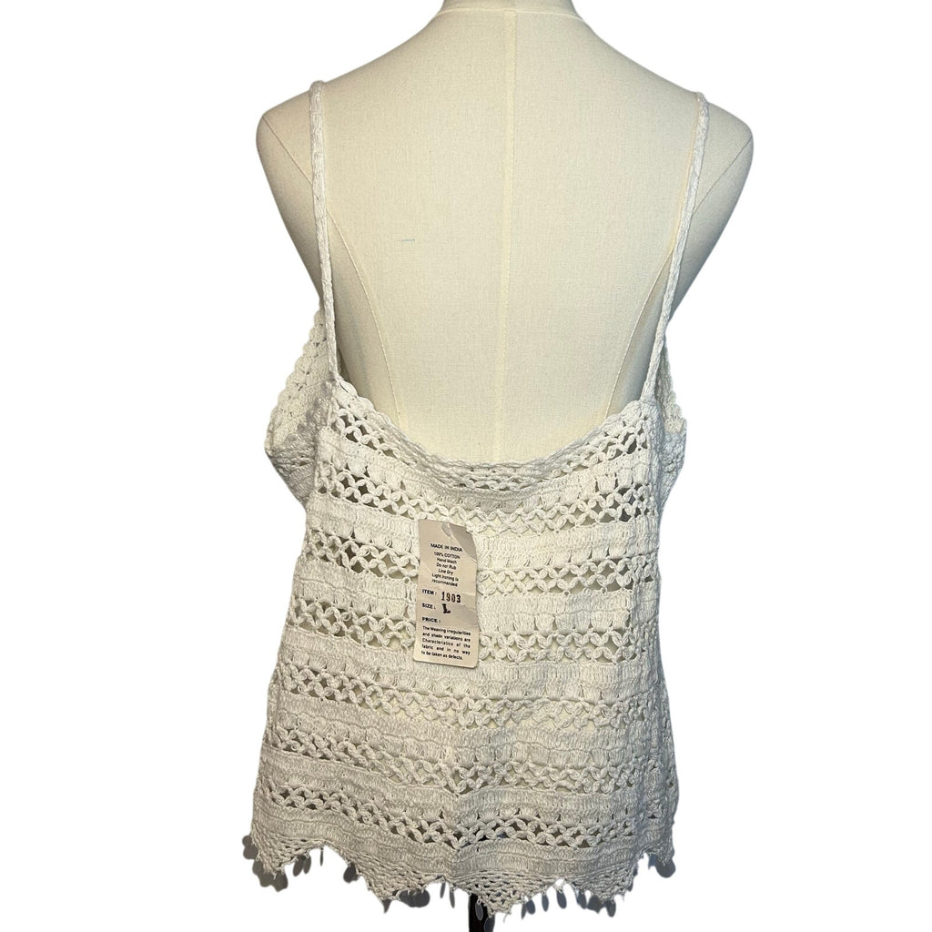 NWT VTG 90s Raiment Fashions Cotton Crochet Scalloped Tank Whimsygoth Boho NOS
