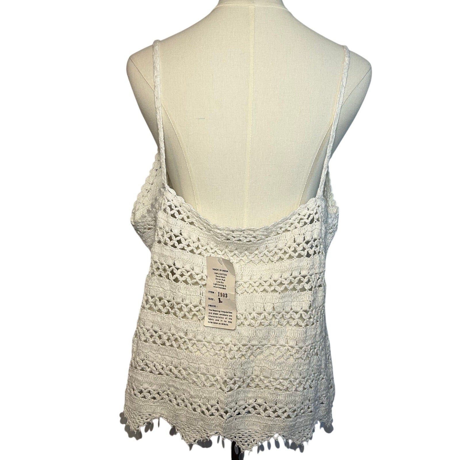 NWT VTG 90s Raiment Fashions Cotton Crochet Scalloped Tank Whimsygoth Boho NOS
