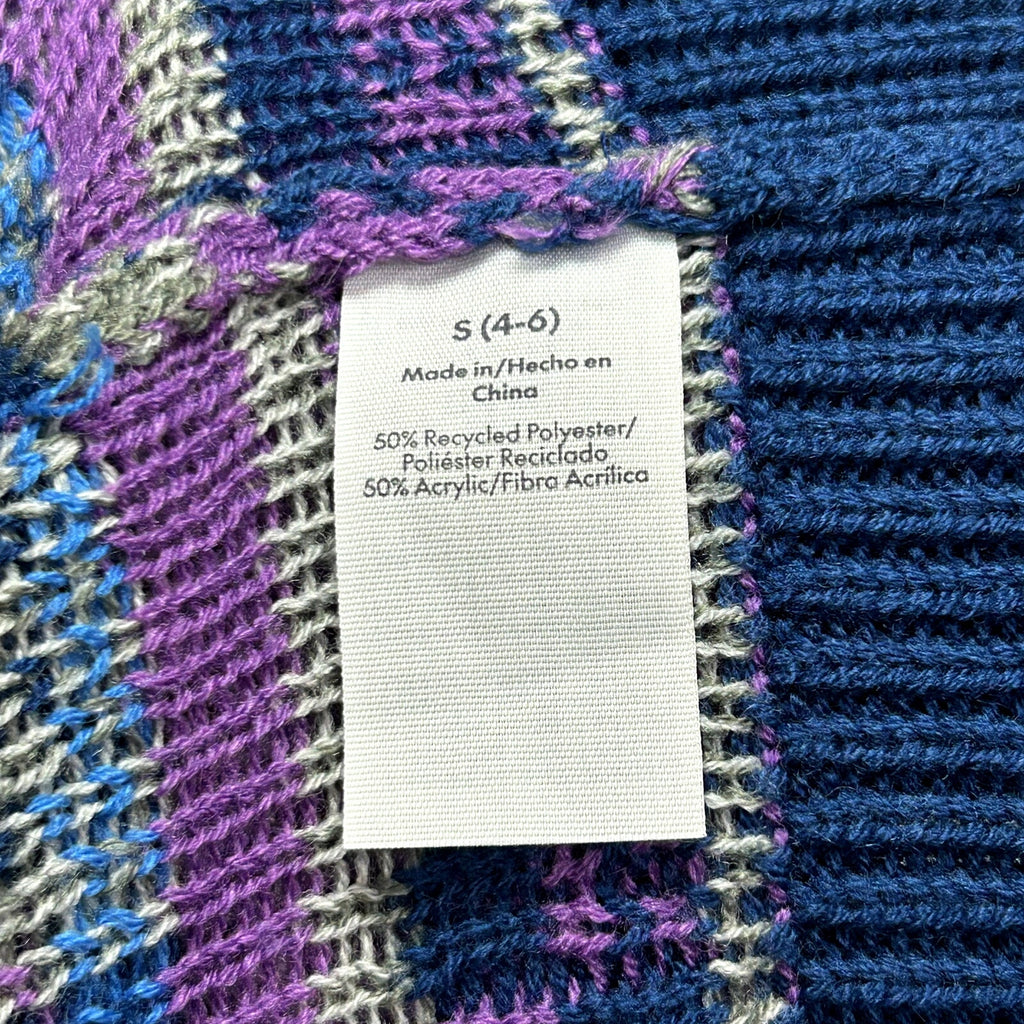 Netflix Stranger Things S Purple Blue Fair Isle Cassette V-Neck Knit Cardigan