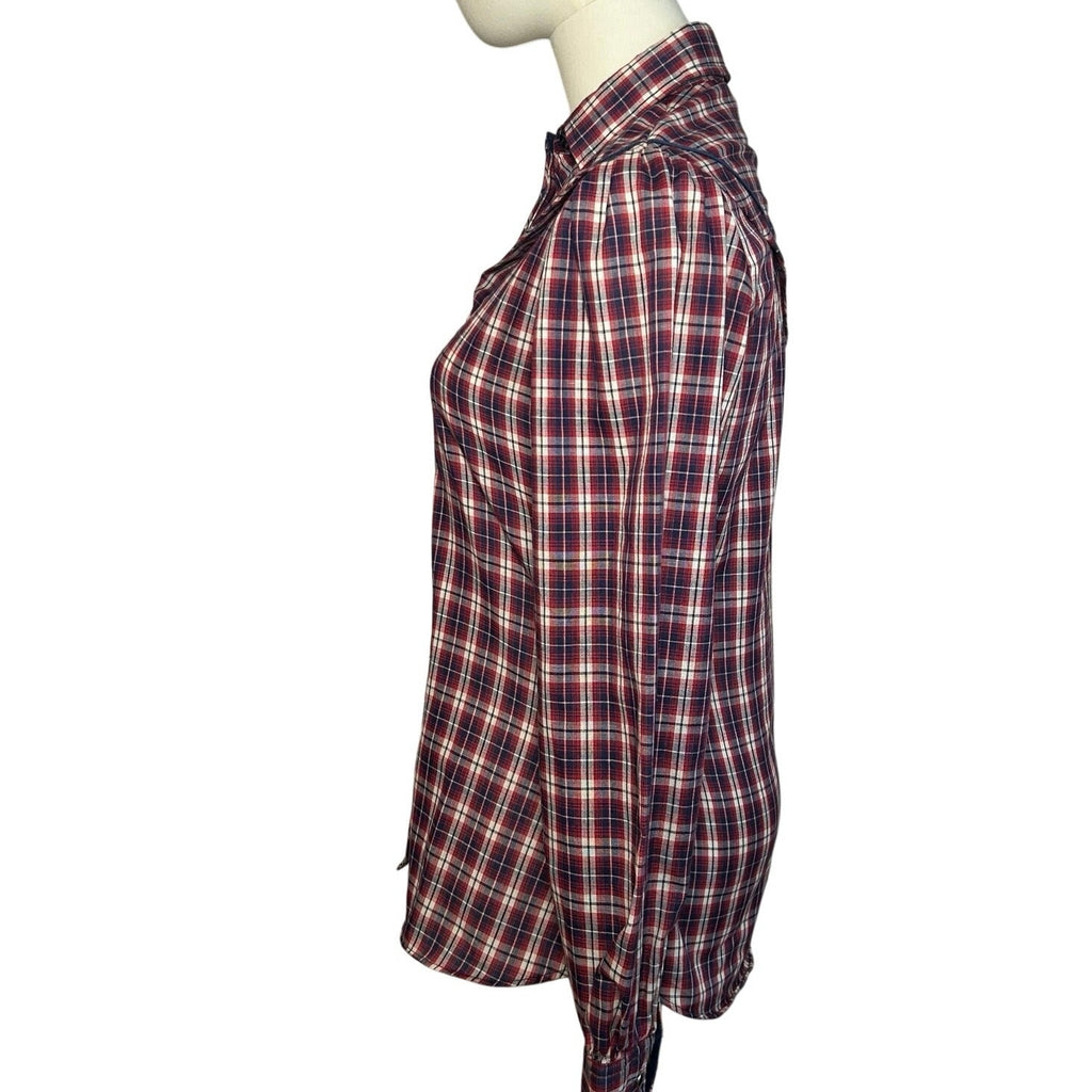 VTG 70s Kenny Rogers XS/S Western Red Plaid Snap Puff Sleeve Shirt Cottage Boho