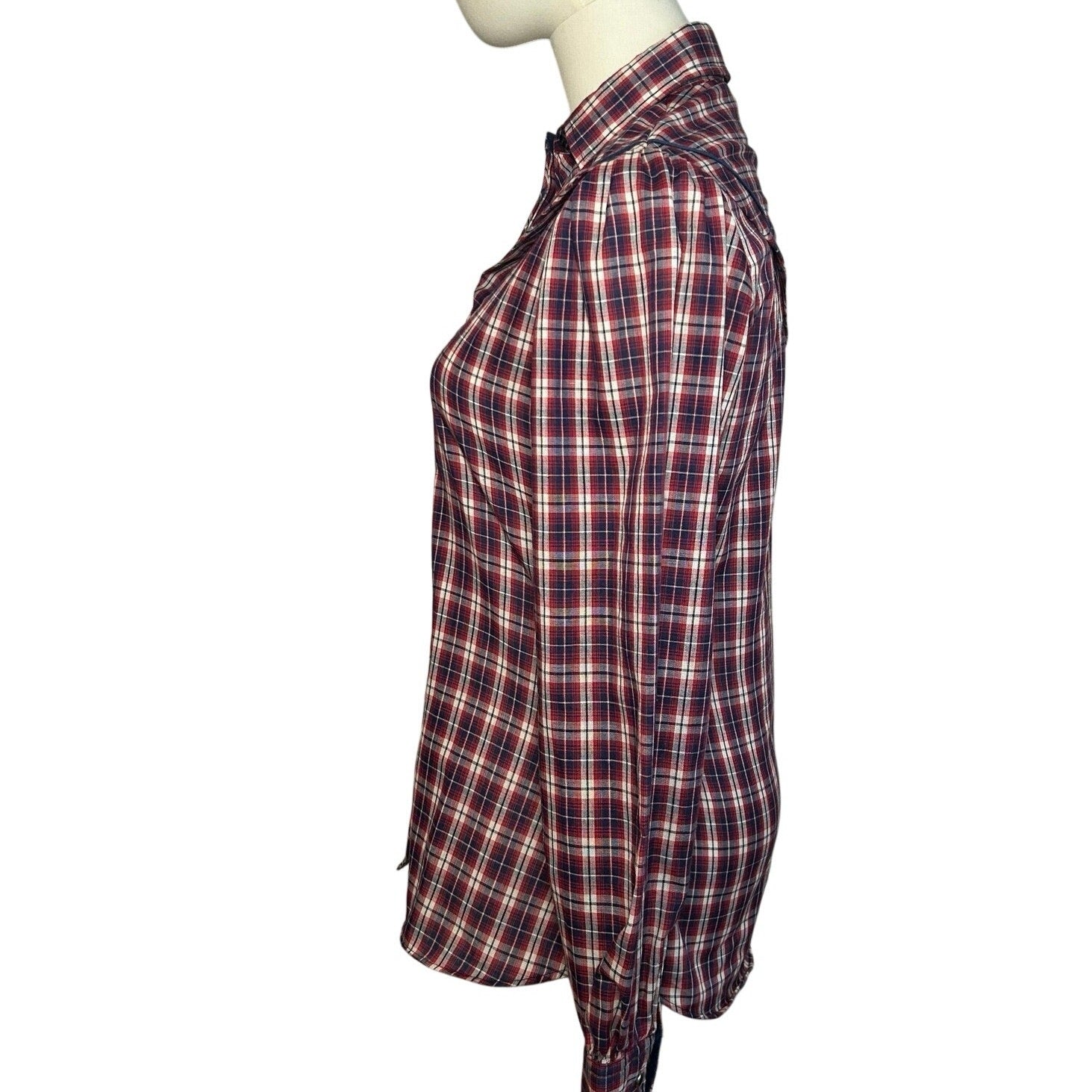 VTG 70s Kenny Rogers XS/S Western Red Plaid Snap Puff Sleeve Shirt Cottage Boho