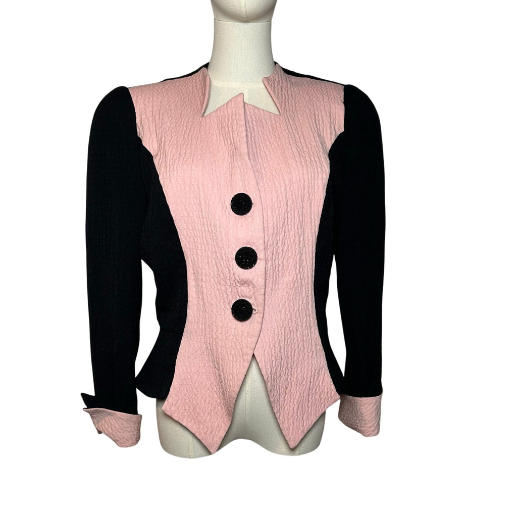 VTG 80s David Hayes Pink Black Power Blazer M Retro Glam Preppy Casual Indie