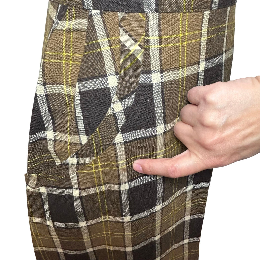 VTG 50s Graff Brown Plaid Wiggle XS Skirt Retro Preppy Dark Academia Twee Casual