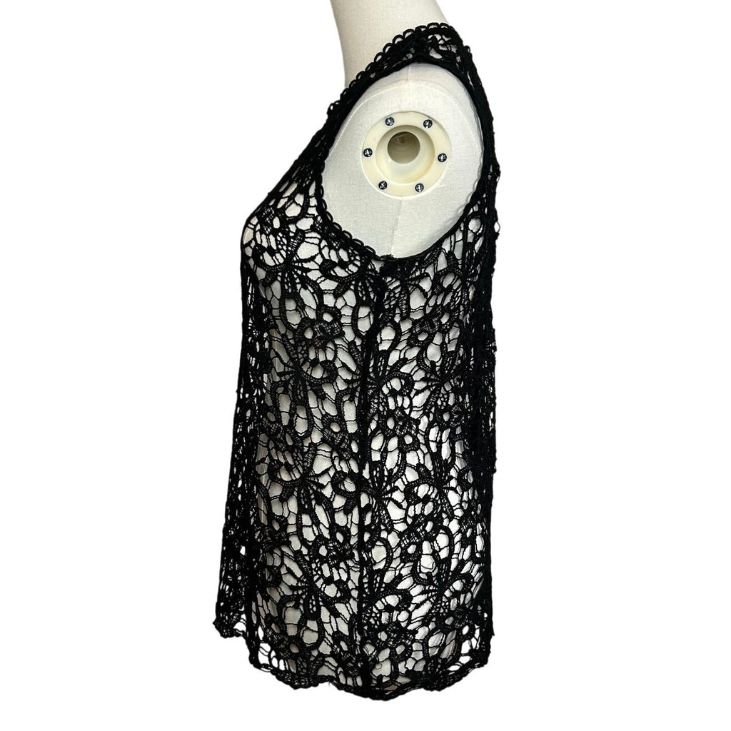 Black Sheer Lace Sleeveless Top Metal Zip Goth Glam S Whimsigoth Coquette Grunge