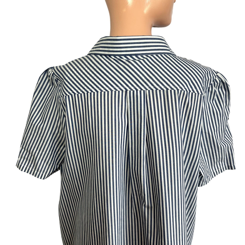Tommy Hilfiger Blue White Striped Ruffle 14 Shirt Dress Cotton Coastal Preppy