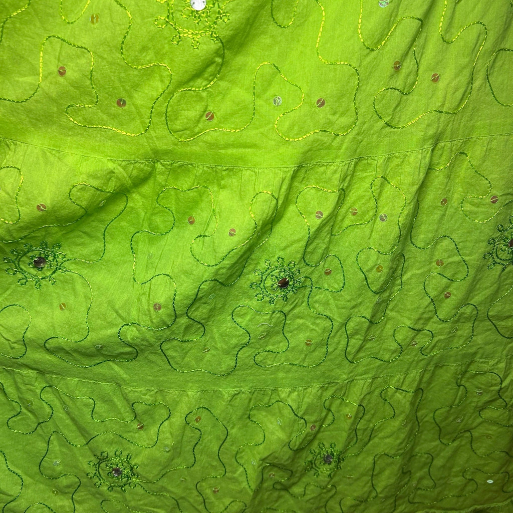 Green Ombre Broomstick L Maxi Skirt Sequin Embroidered Y2K Boho Fairy Grunge