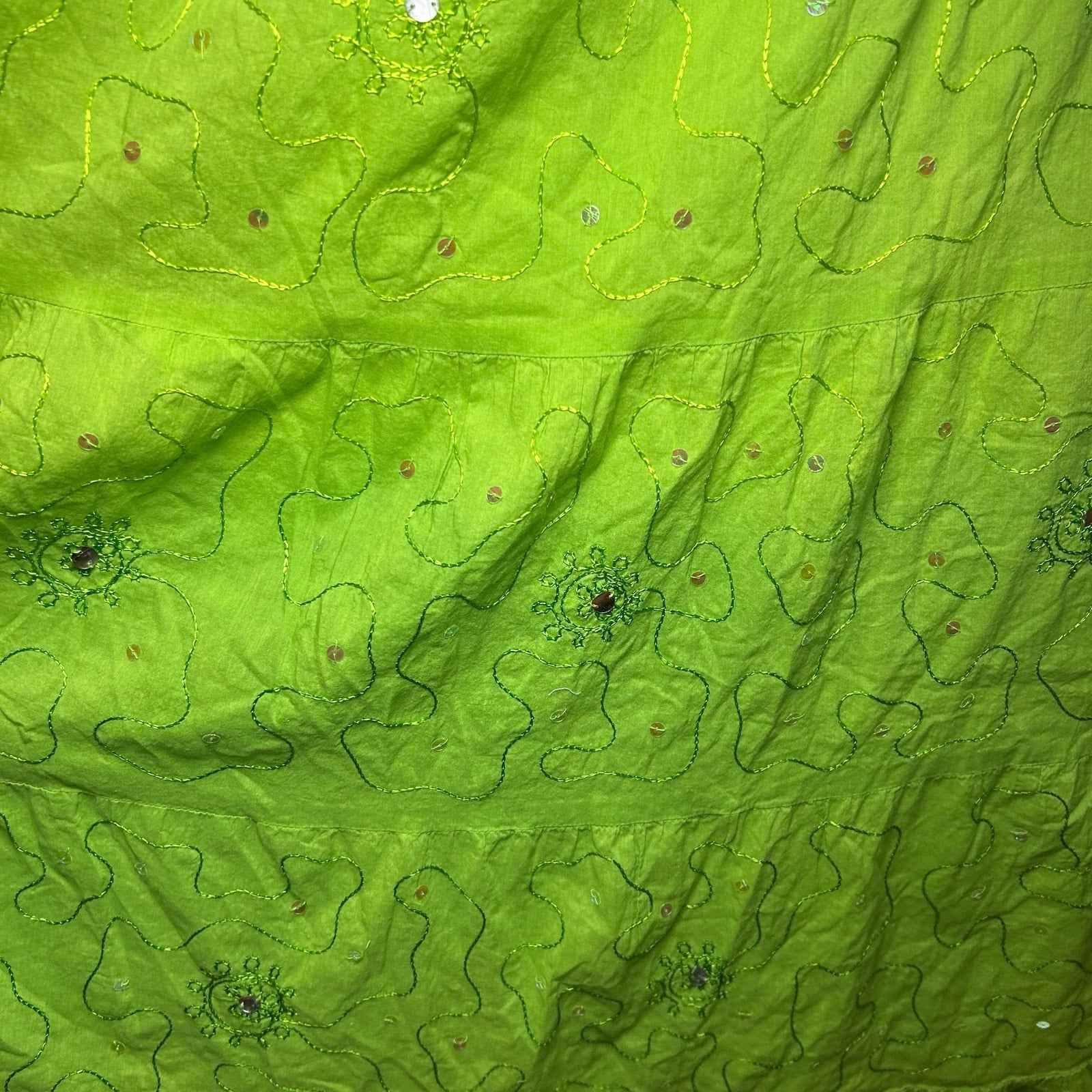 Green Ombre Broomstick L Maxi Skirt Sequin Embroidered Y2K Boho Fairy Grunge