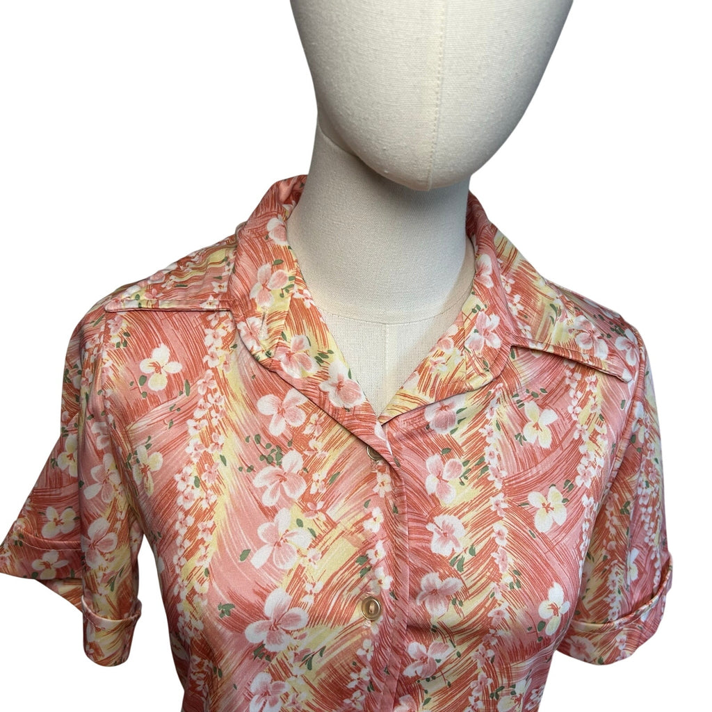 VTG 70s Sodi S Peach Floral Miami Florida Top Boho Retro Casual Indie Cottage