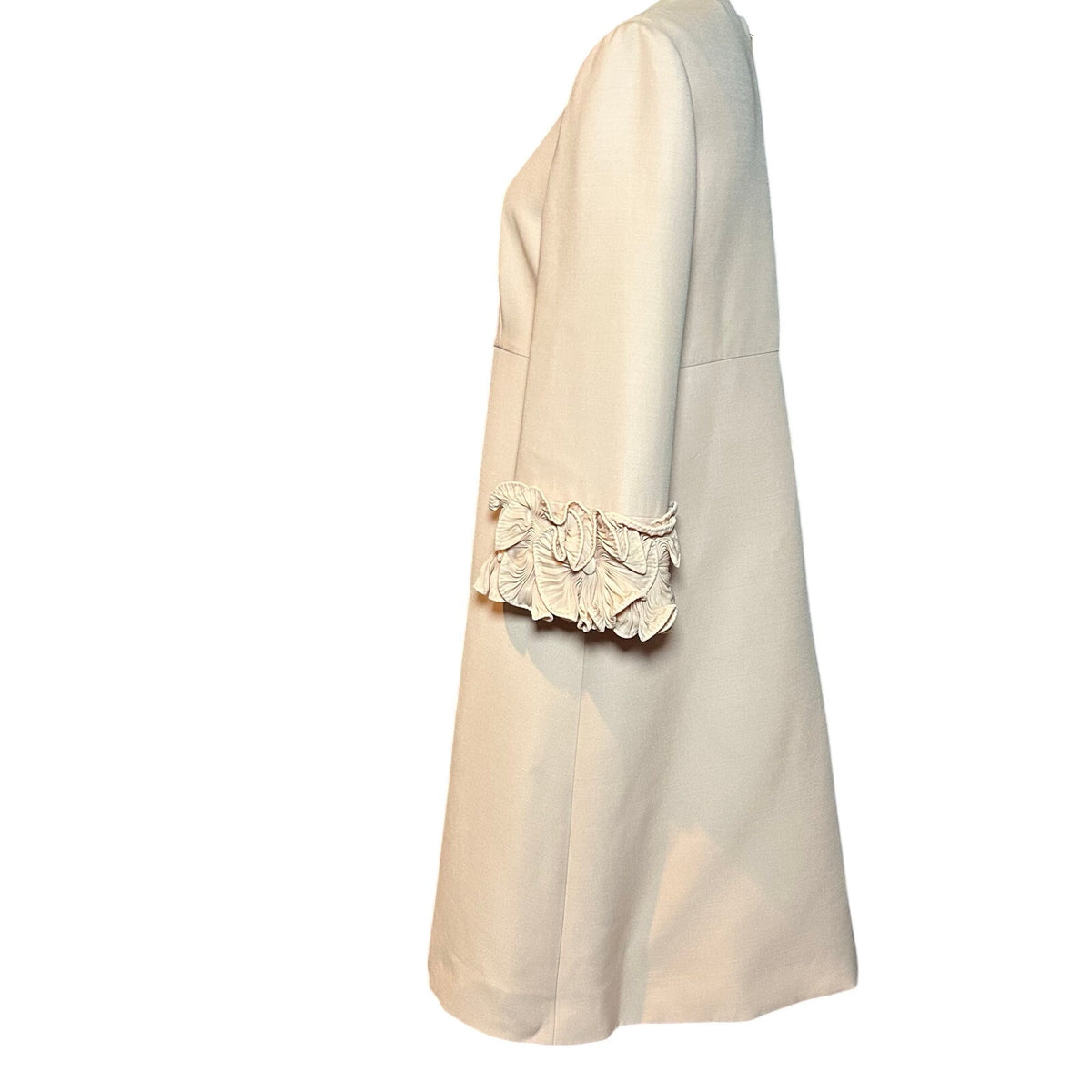 Auth Valentino A Line Dress Pink 44 Wool Silk Ruffle Sleeve Coquette Luxury Glam