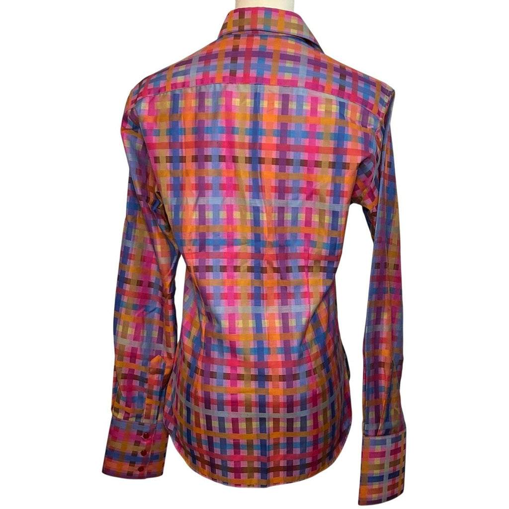 VTG 90s John Braye Florence Grid Print Button Down Shirt Small Office Siren Y2K